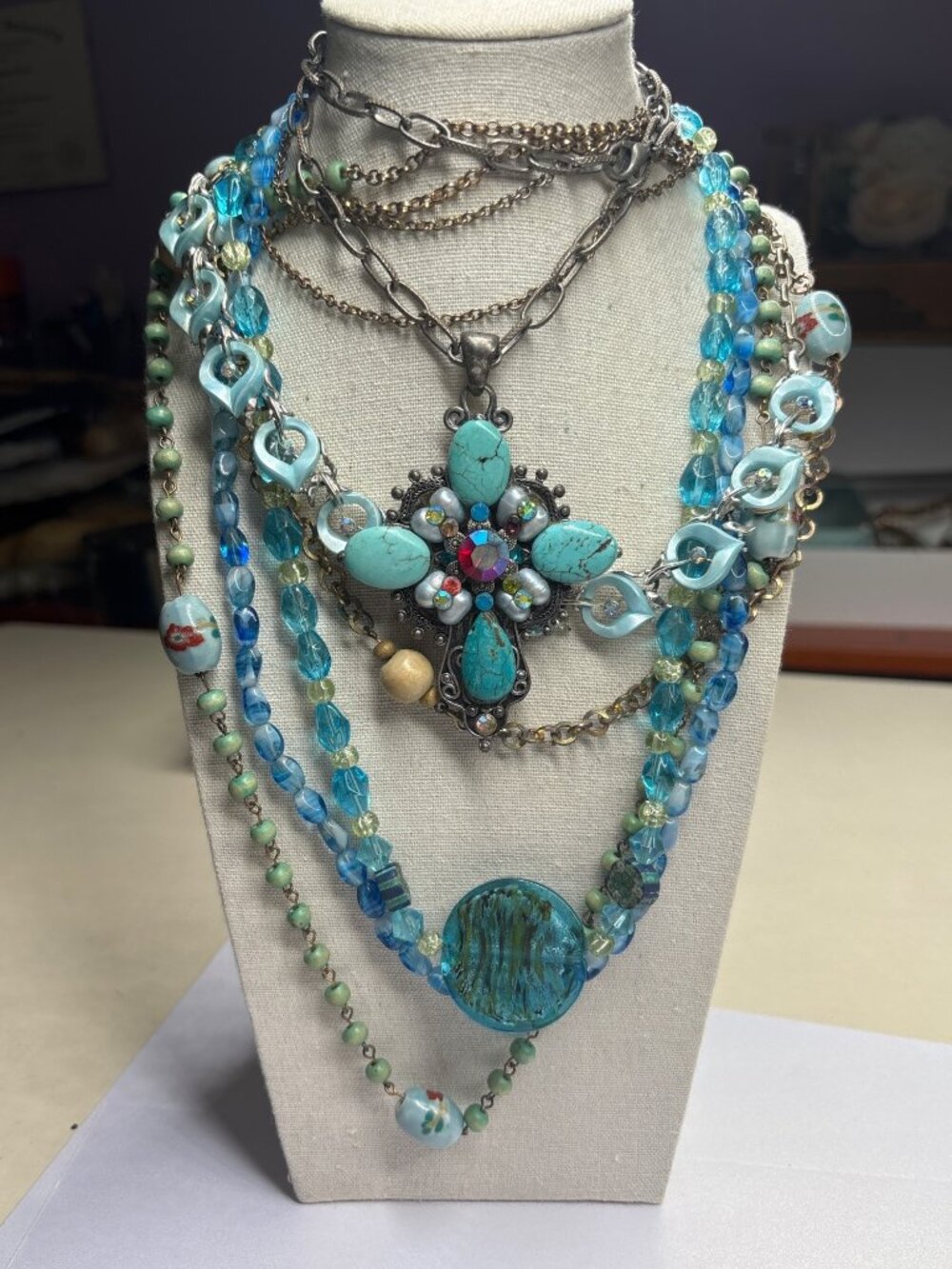 Lot of 5 Blue Necklaces: Esmor, Star, Butterfly, Rhinestones, Beads, Turquoise,